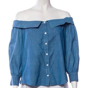 Retails for $310 Veronica Beard off shoulder denim button down western vibes